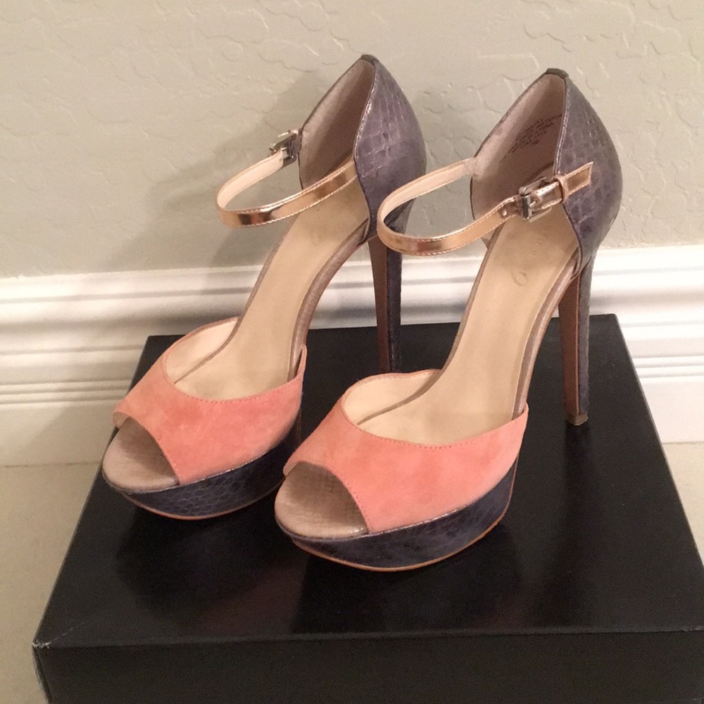 Heels multi color with rose gold ankle strap